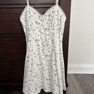 Altar'd State Cream Slip Dress with Blue Floral Lace Trim